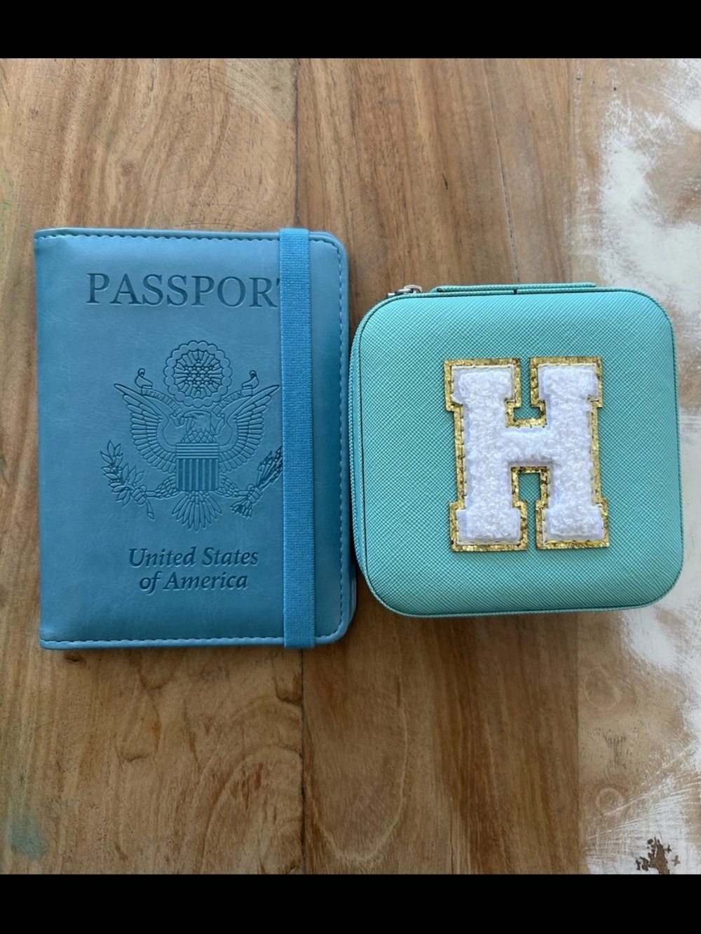 Aqua Passport Holder & Monogrammed Travel Case Set